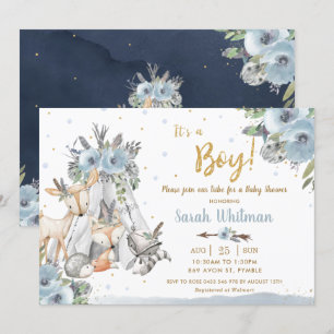 Invitation Chic Woodland Animals Tribal Boho Boy Baby shower