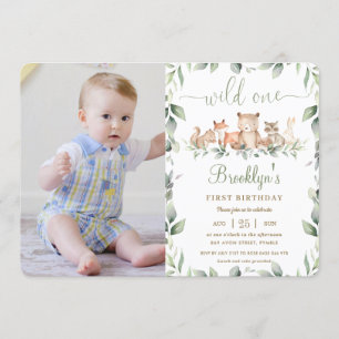 Invitation Chic Woodland Animaux 1er anniversaire Wild One Ph