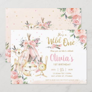 Invitation Chic Woodland Animaux Tribal Wild Un 1er anniversa