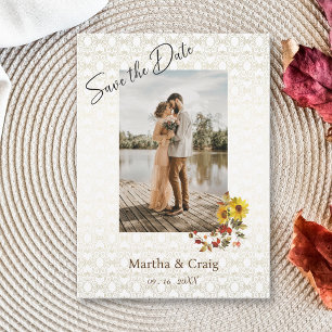 Invitation Chic Yellow Sunflower Lace Photo Enregistrer la da