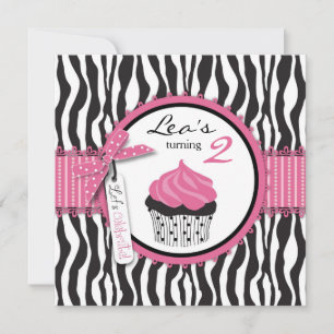 Invitation Chic Zebra Print & Cupcake Anniversaire