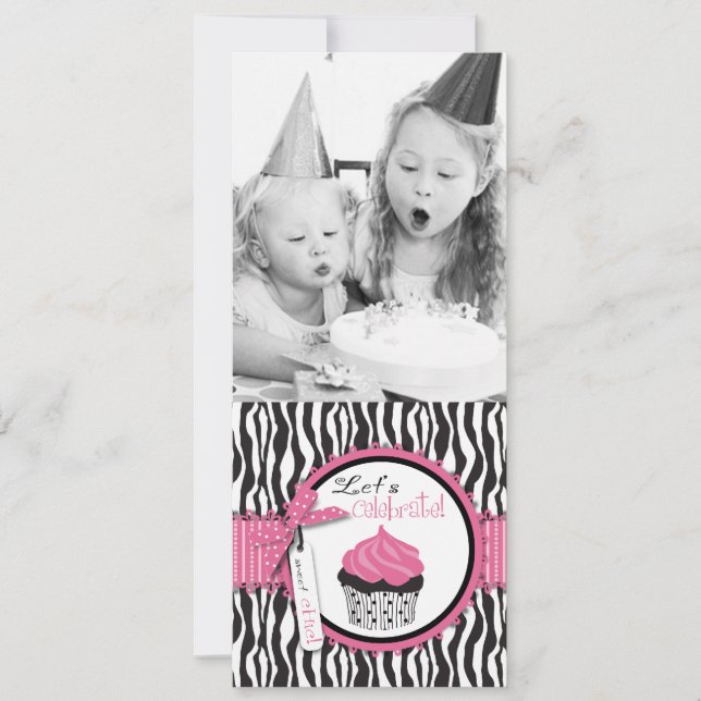 Invitation Chic Zebra Print & Cupcake Birthday Modèle photo (Devant)