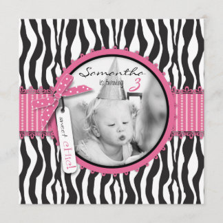 Invitation Chic Zebra Print & Cupcake Birthday Modèle photo