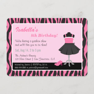 Invitation Chic Zebra Print Fashion Girls Birthday Party