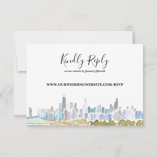 Invitation Chicago City Skyline Watercolor Online RSVP Card (Devant)