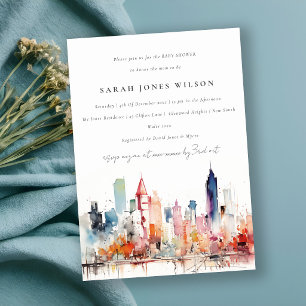 Invitation Chicago Illinois Aquarelle Paysage Baby Shower