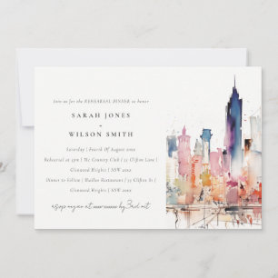 Invitation Chicago Illinois Aquarelle Paysage Dîner de Répéti