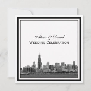 Invitation Chicago Skyline #2 Etched Framed Mariage