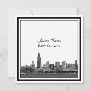 Invitation Chicago Skyline #2 Gravé Cadre Baby Shower