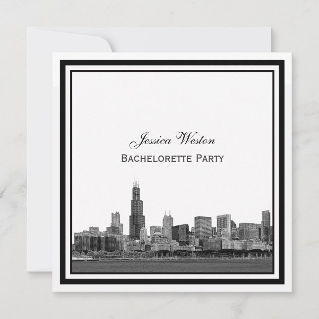 Invitation Chicago Skyline #2 Gravé Cadre Enterrement de Vie  (Devant)