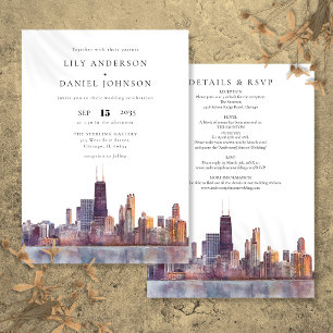 Invitation Chicago Skyline Aquarelle Tout En Un Mariage