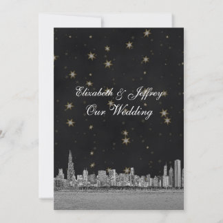 Invitation Chicago Skyline Black Gold Star V Mariage
