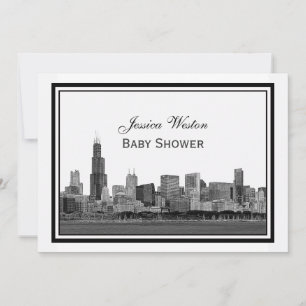 Invitation Chicago Skyline Etched Cadre #2 H Baby shower