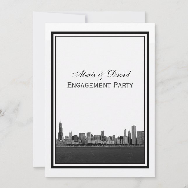 Invitation Chicago Skyline Gravé Cadre V Engagement (Devant)