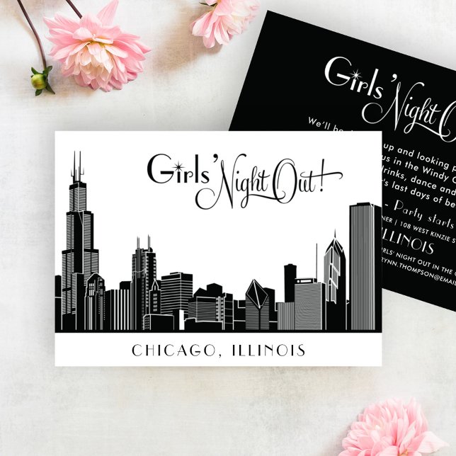 Invitation Chicago Skyline Mariage Bachelorte Party Blanc (Créateur téléchargé)