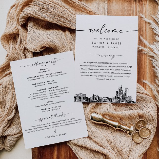 Invitation Chicago Skyline Wedding Program 5x7 Flat Card (Créateur téléchargé)