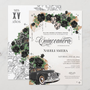 Invitation Chicana Lowrider Rose noir Chola Quinceanera