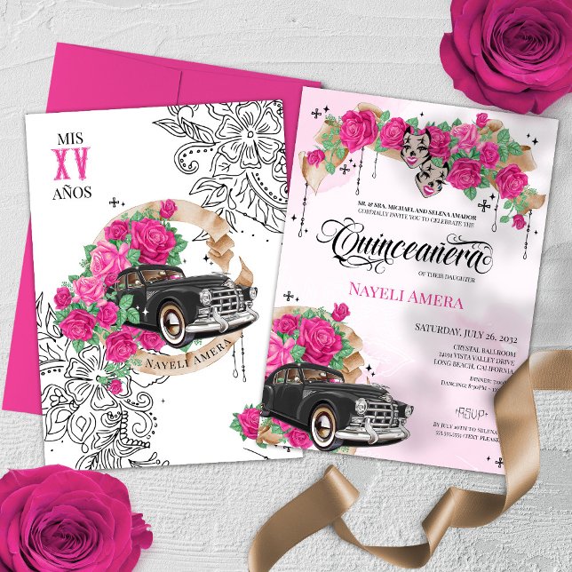 Invitation Chicana Lowrider Rose Rose Chola Quinceanera (Créateur téléchargé)