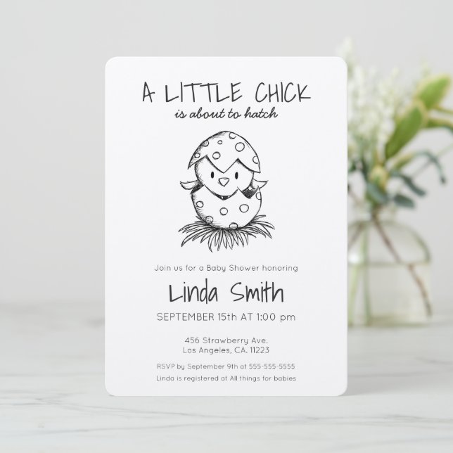Invitation Chick About to Hatch Black Sketch Baby shower Invi (Debout devant)
