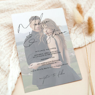 Invitation Chics noms script calligraphie photo mariage