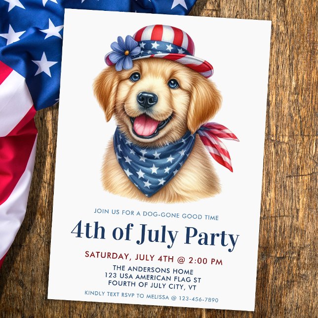 Invitation Chien 4 juillet Parti patriotique Golden Retriever (Créateur téléchargé)