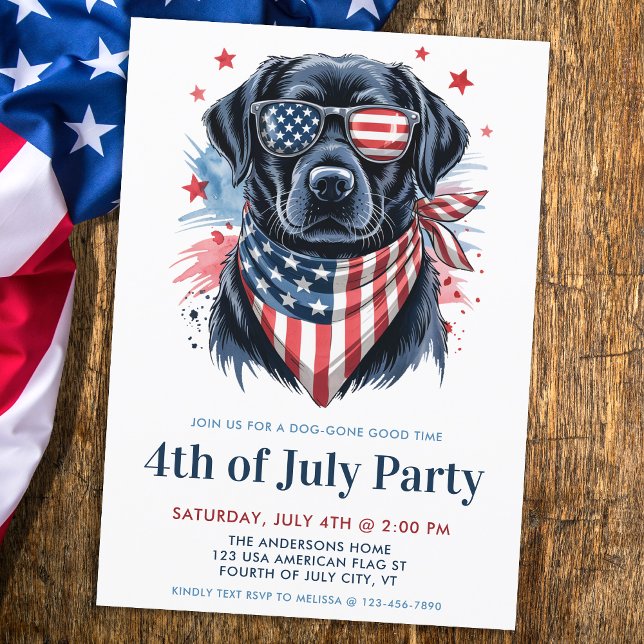 Invitation Chien 4 juillet Parti patriotique Labrador Retriev (Créateur téléchargé)