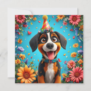 Invitation Chien adorable célébrant une fête d'anniversaire