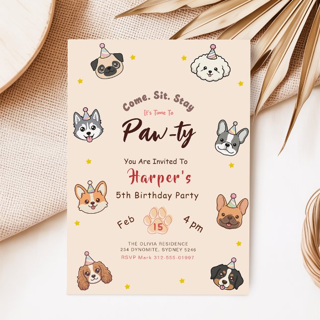 Invitation CHIEN, Anniversaire de chiot mignon (Créateur téléchargé)