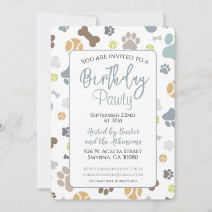 Invitation Chien Anniversaire Pawty Blue Party