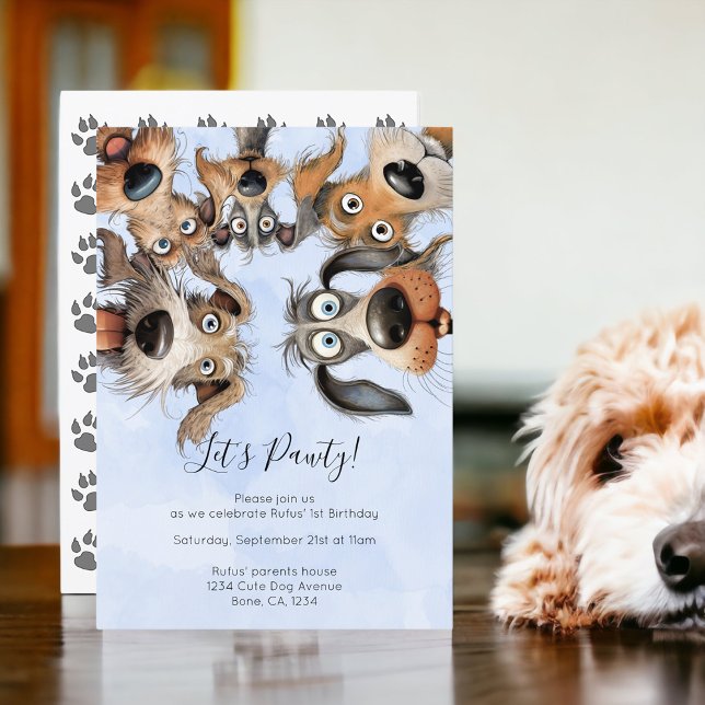 Invitation Chien Anniversaire Pawty mignonne Personnalisé (Dog Birthday Pawty Cute Personalized Invitations from Ricaso. Pet birthday party invite)