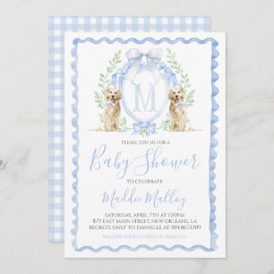 Invitation Chien Baby shower Preppy Garçon Chien En vichy ble