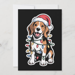 Invitation Chien Beagle Noël Chapeau de Père Noël Lumières Fê