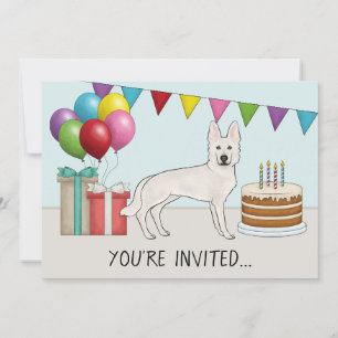 Invitation Chien berger allemand blanc Anniversaire coloré