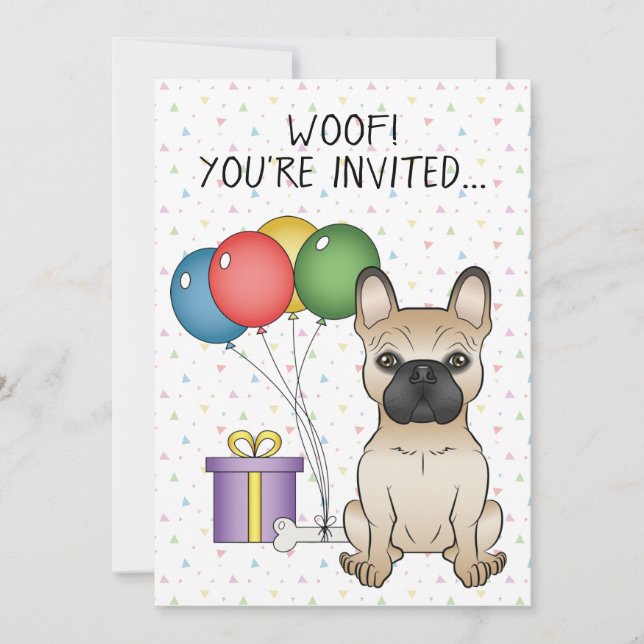 Invitation Chien Bouledogue Français Faon de Dessin Animé - A (Devant)