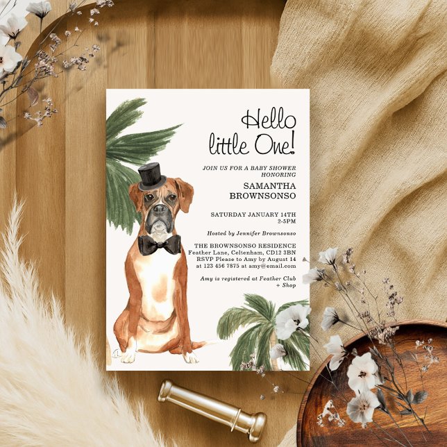Invitation Chien Boxer de Baby Shower Garçon Tropical Palm (Créateur téléchargé)