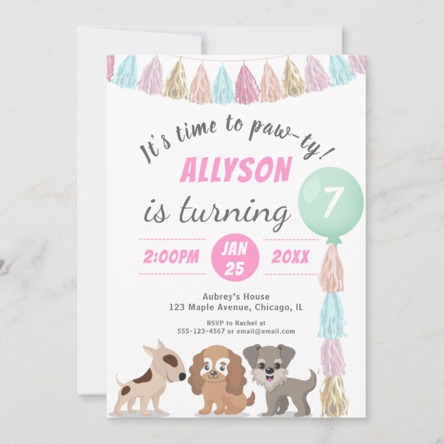 Invitation Chien caricature chien thème enfant fête d'anniver (Devant)