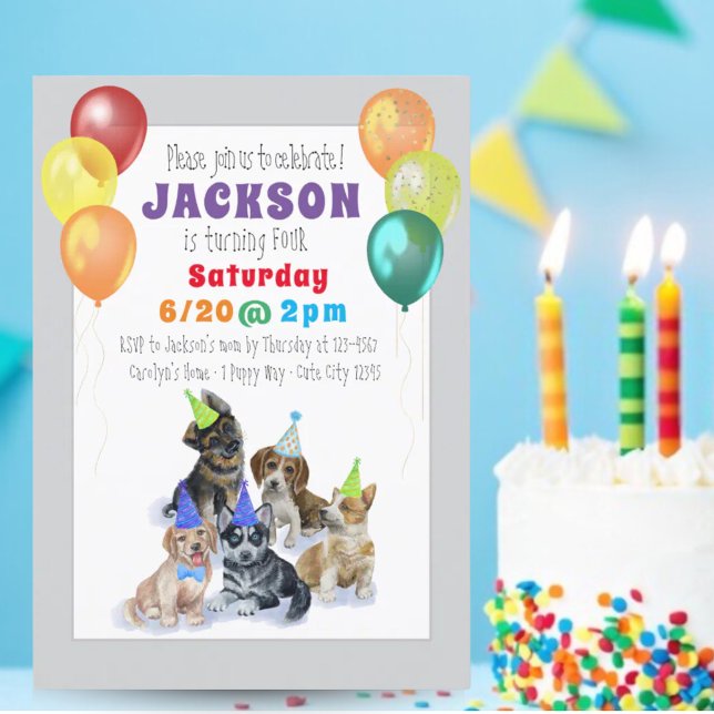 Invitation Chien Chien Chien Chien Coloré Anniversaire Fête (Puppy Dog Theme Colorful Birthday Party Invitation)