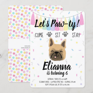 Invitation Chien Chien Chien Français Fille Anniversaire Pawt