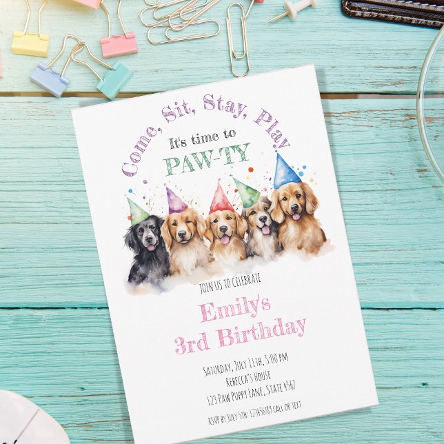Invitation Chien chiot animal Pawty (Créateur téléchargé)
