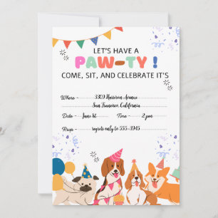 Invitation Chien chiot Anniversaire Fête Chiot Paw-ty Invitat