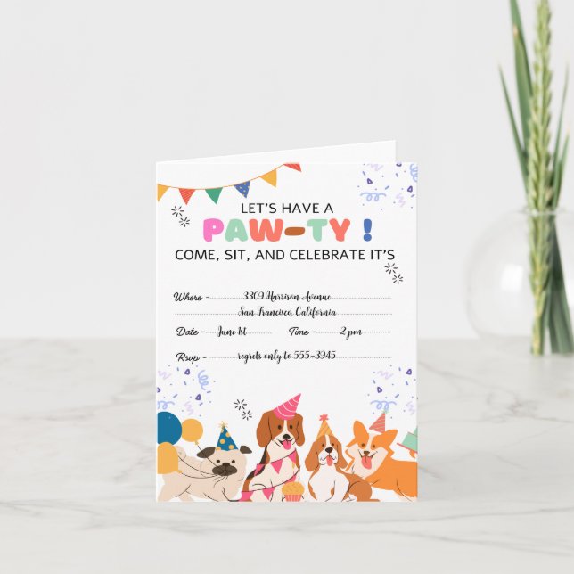 Invitation Chien chiot Anniversaire Fête Chiot Paw-ty Invitat (Devant)