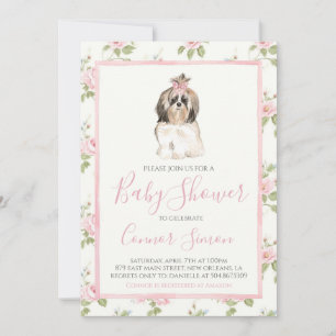 Invitation Chien chiot Baby shower fille