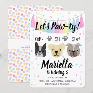Invitation Chien chiot fille Anniversaire Pawty