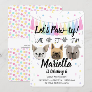 Invitation Chien chiot fille Anniversaire Pawty