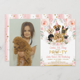 Invitation Chien chiot fille fête d'anniversaire Blush Floral