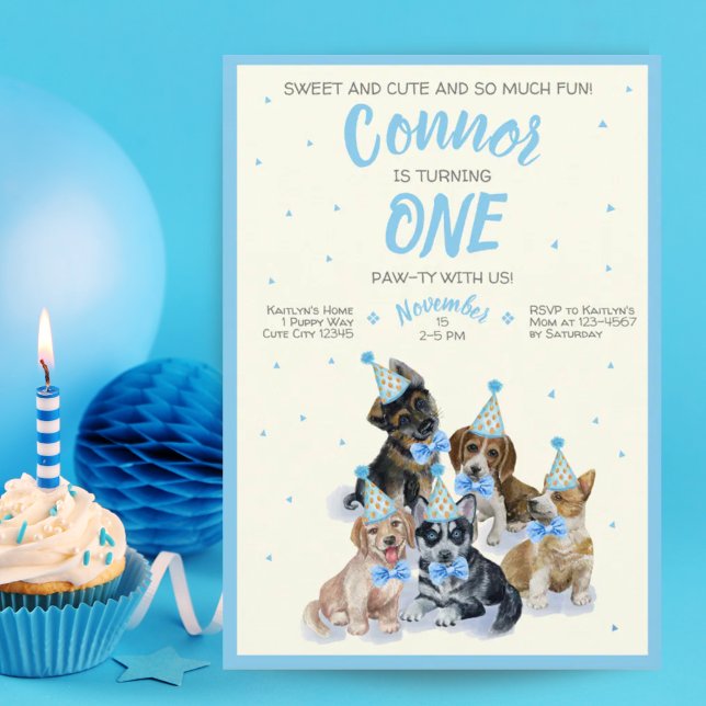 Invitation Chien chiot Thème Garçon Première fête d'anniversa (Puppy Dog Theme Boy First Birthday Party Invitatio)