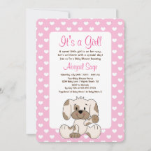Chien coquelicot mignon et Coeurs Baby shower rose
