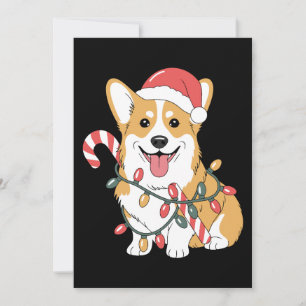 Invitation Chien Corgi Noël Chapeau de Père Noël Lumières Can