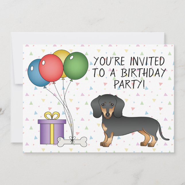 Invitation Chien Dachshund à Poils Courts Noir et Feu - Anniv (Devant)