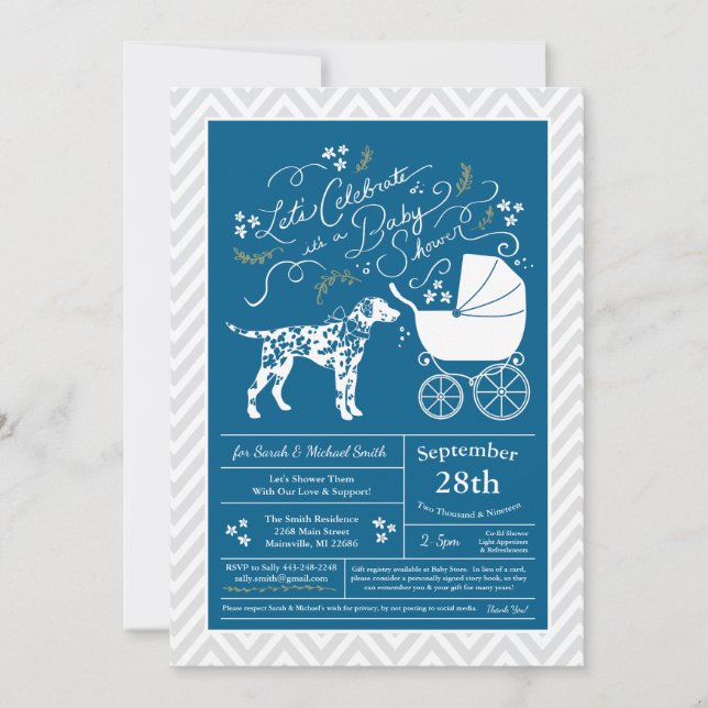 Invitation Chien dalmate Baby shower bleu garçon (Devant)